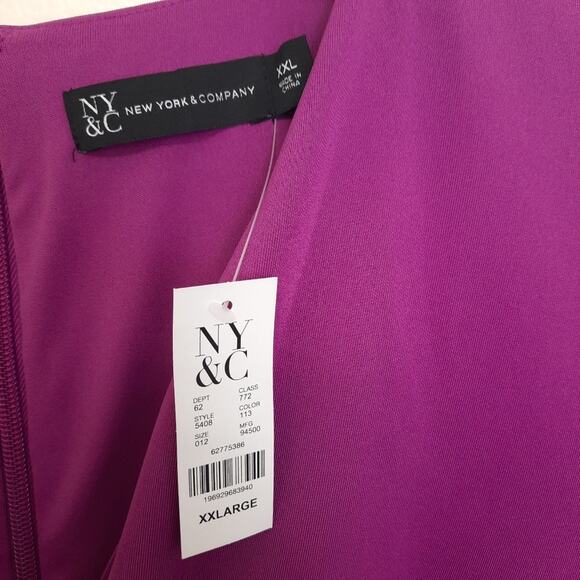 NWT New York & Co Faux Wrap Dress Purple XXL 2XL Tie Waist Belted Sheath V Neck - Picture 7 of 11